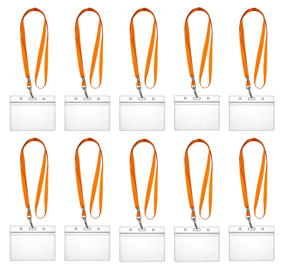 10 x Lanyard Umhängeband mit 10x Ausweishülle ZIP Kartenhalter horizontal & vertikal wasserdicht Ausweise Karten Schutzhülle 0,80mm flexibel